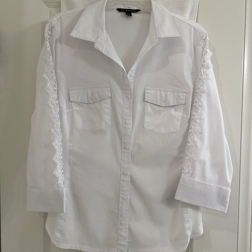 Zac & Rachel 3/4 Sleeve Crochet Sleeve Cotton Blend Blouse Top--Size XL